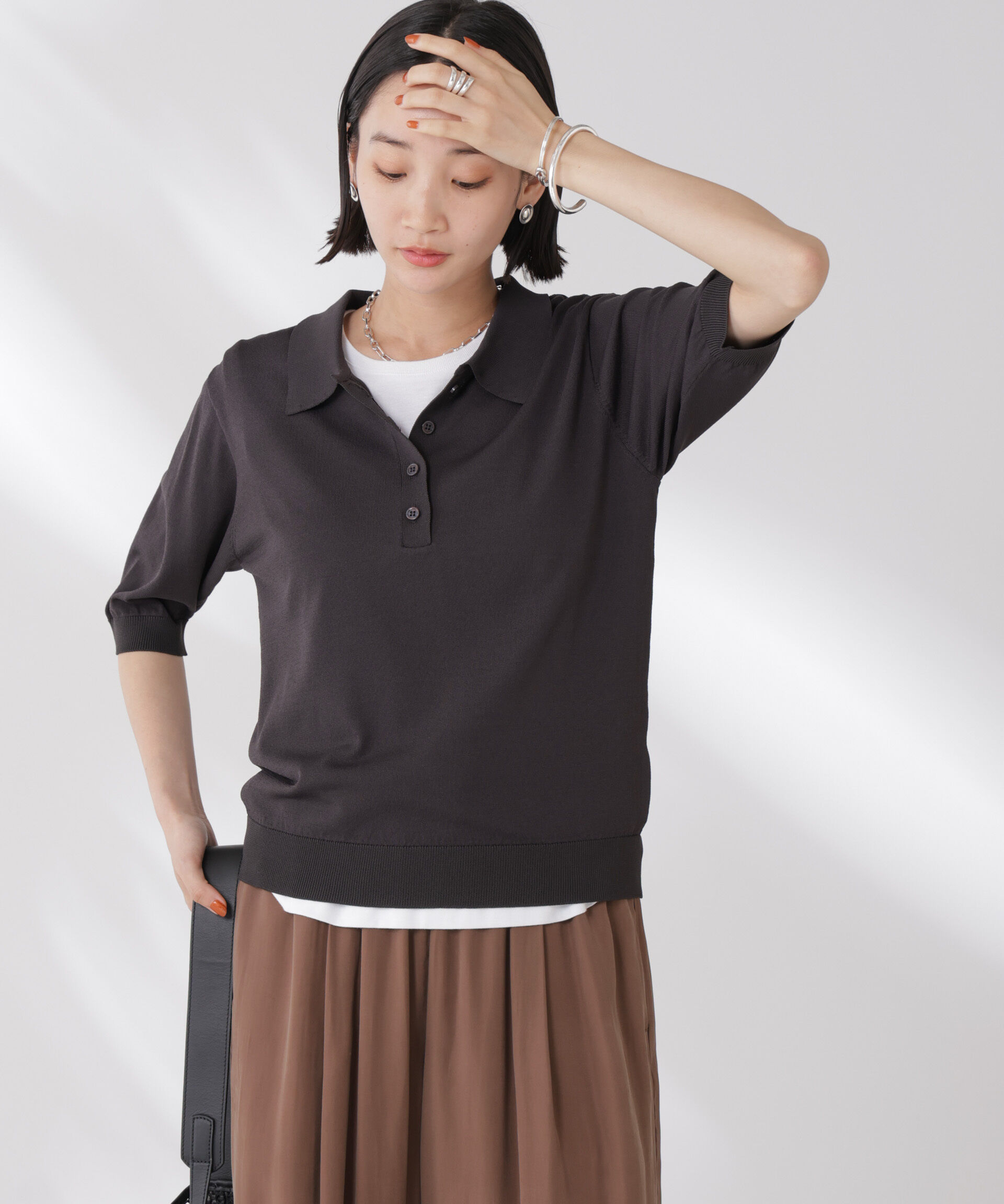 nano･universe「多機能強撚ポロニットトップス」|ニット・セーター|