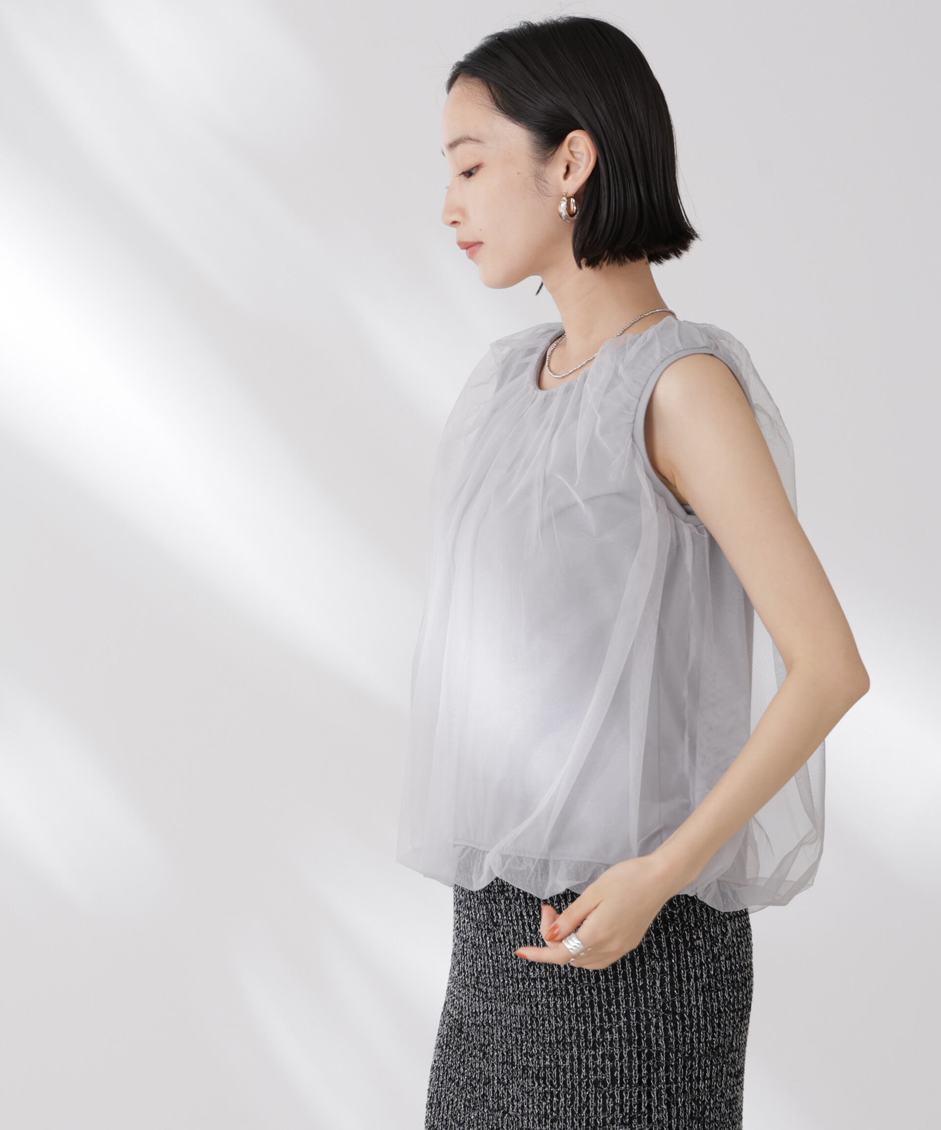 nano･universe「チュールレイヤードコクーンシルエットトップス」|Tシャツ・カットソー|