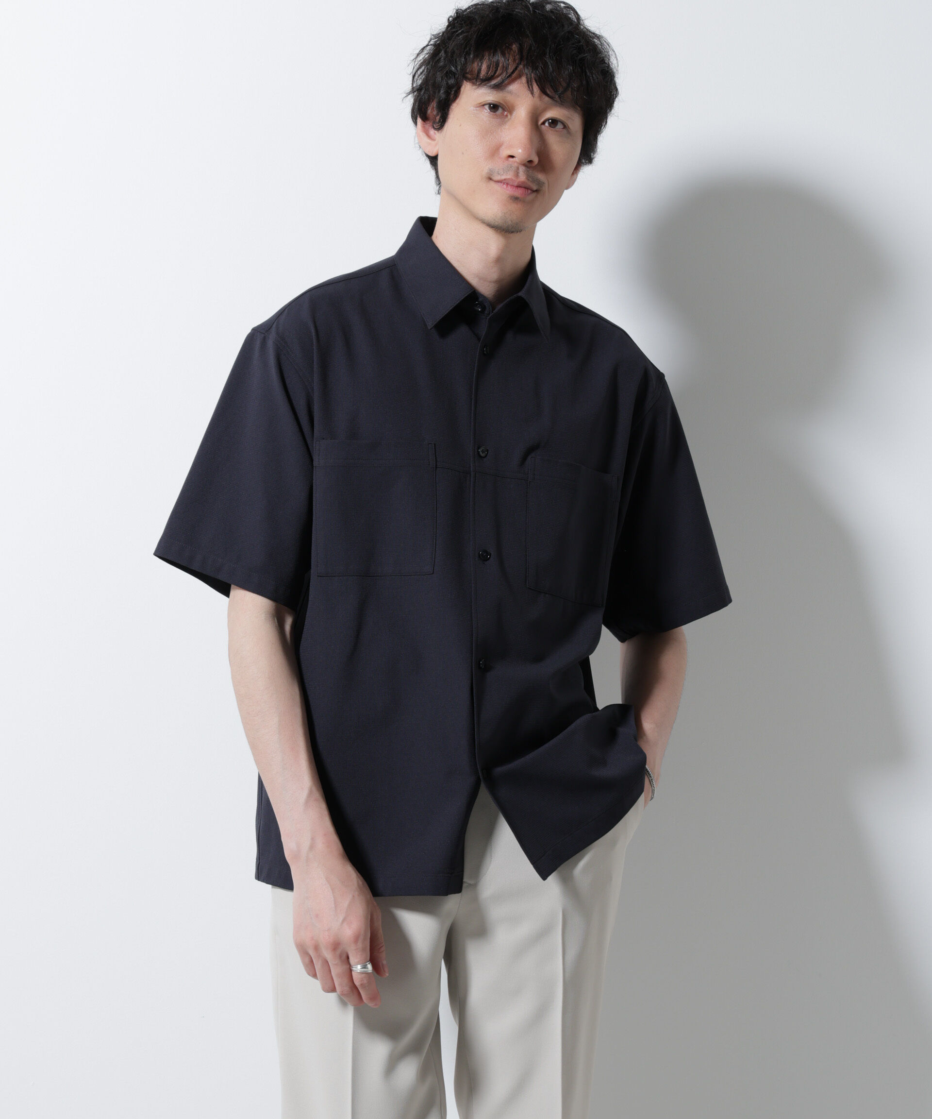 nano･universe「DotAir(R)ミニホールストレッチシャツ半袖/吸水速乾(セットアップ可)」|シャツ・ブラウス|