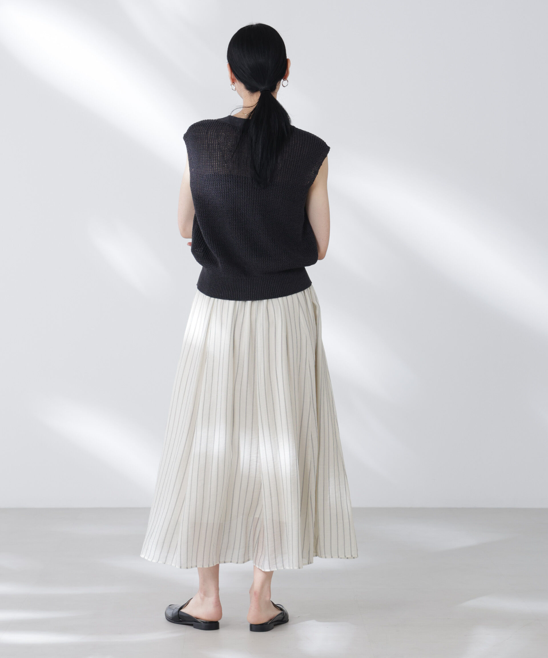 nano･universe「シアーストライプギャザーフレアスカート(セットアップ可)」|スカート|