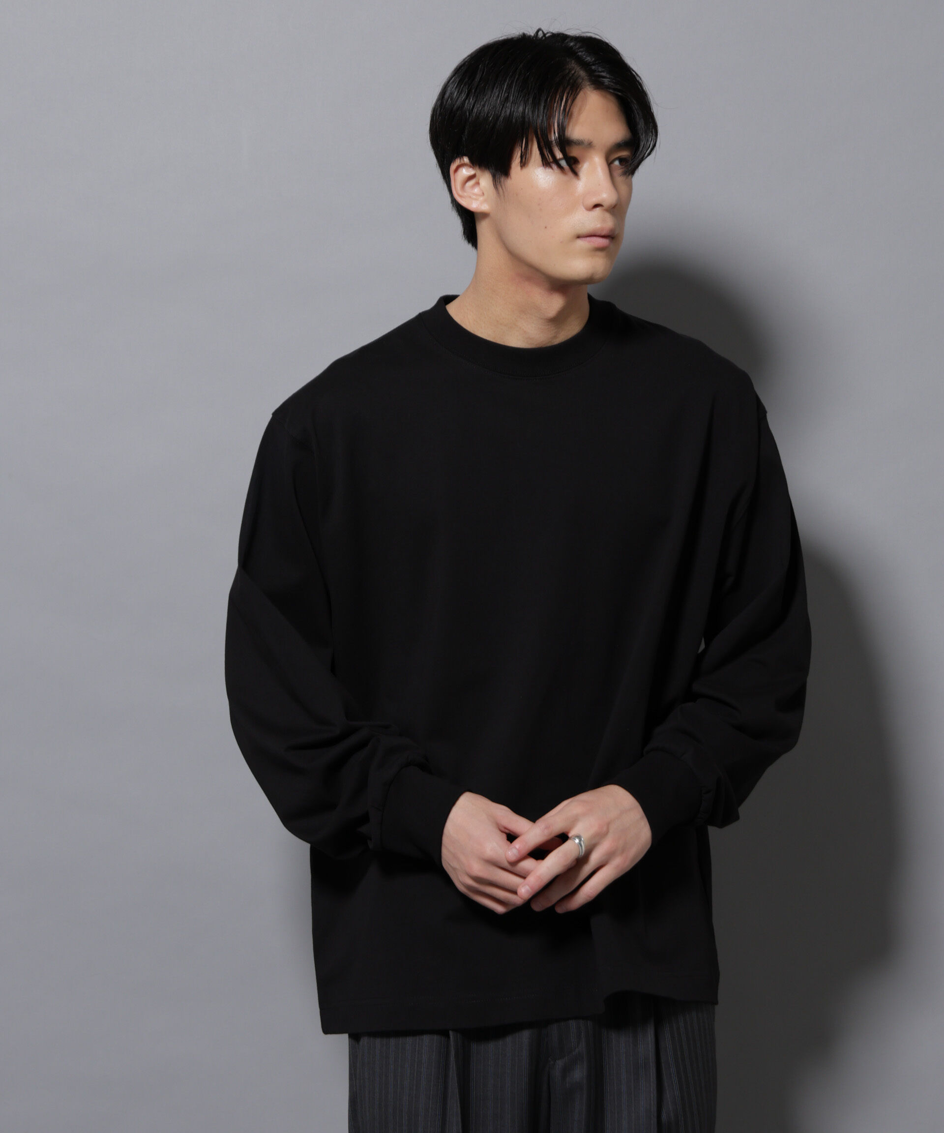 nano･universe「ビックシルエットワンポイントTシャツ 長袖」|Tシャツ・カットソー|ブラック