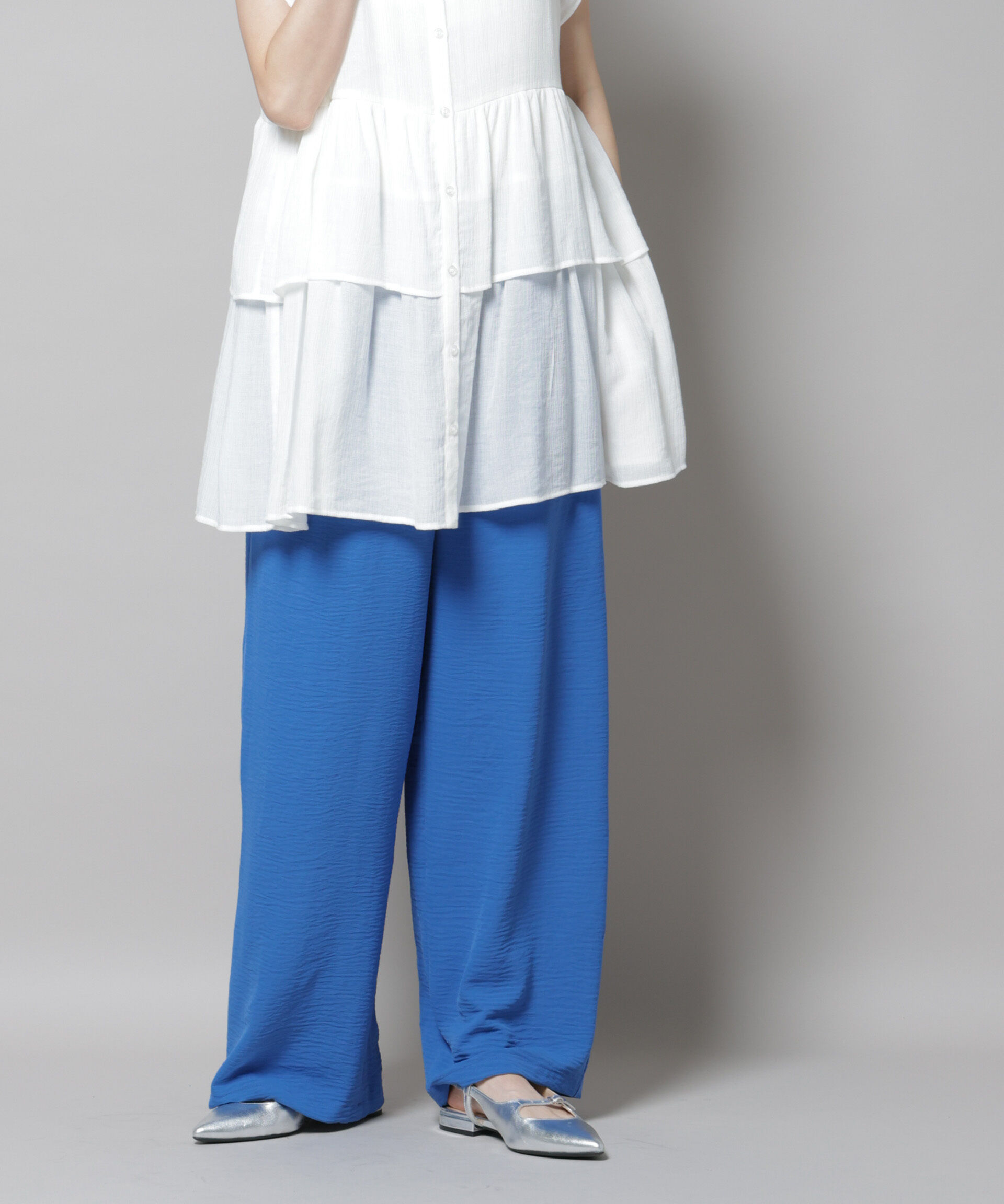 nano･universe「イージードロストワイドパンツ(セットアップ可)」|チノ|ブルー