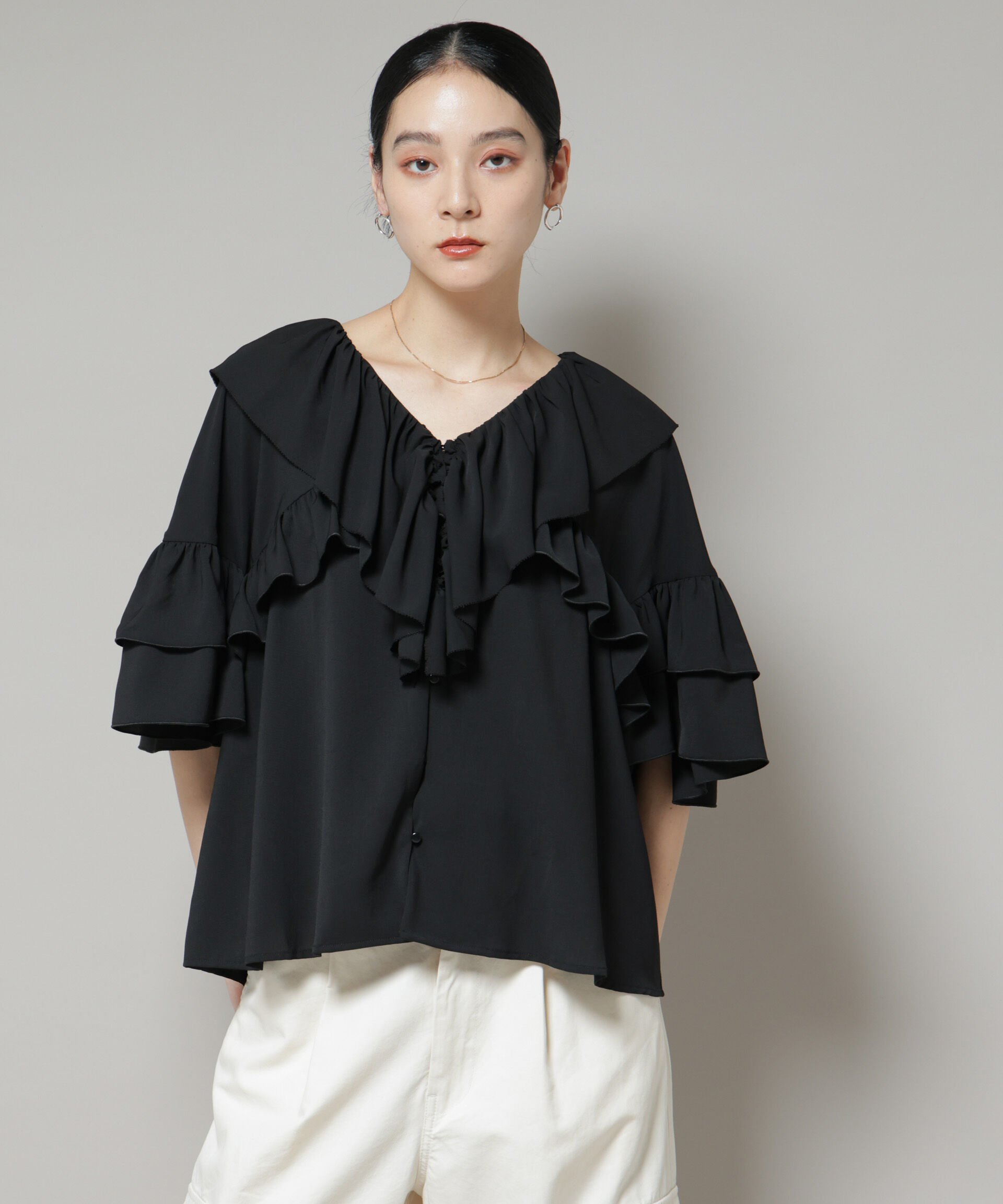 nano･universe「ピコフリルフレアブラウス」|シャツ・ブラウス|ブラック