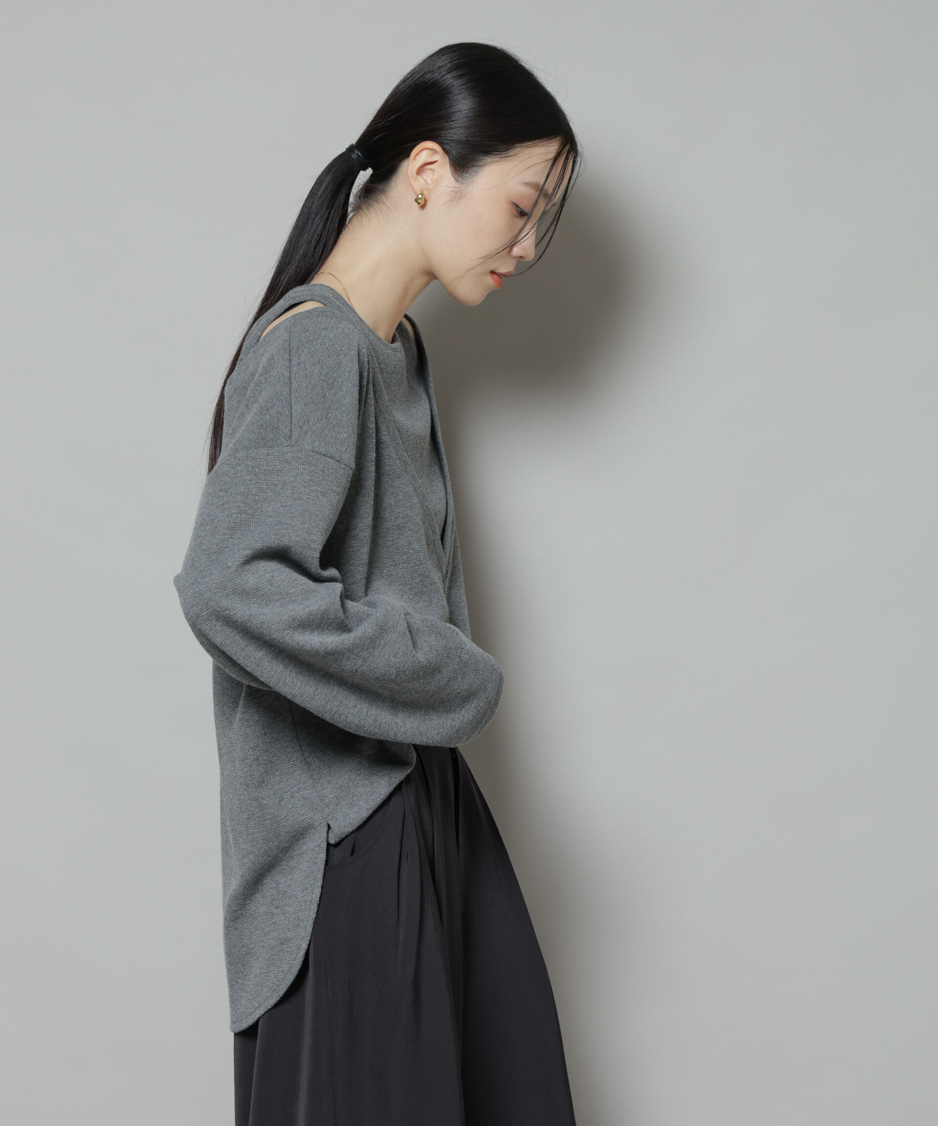 nano･universe「フェイクレイヤードワッフルカットトップス」|Tシャツ・カットソー|