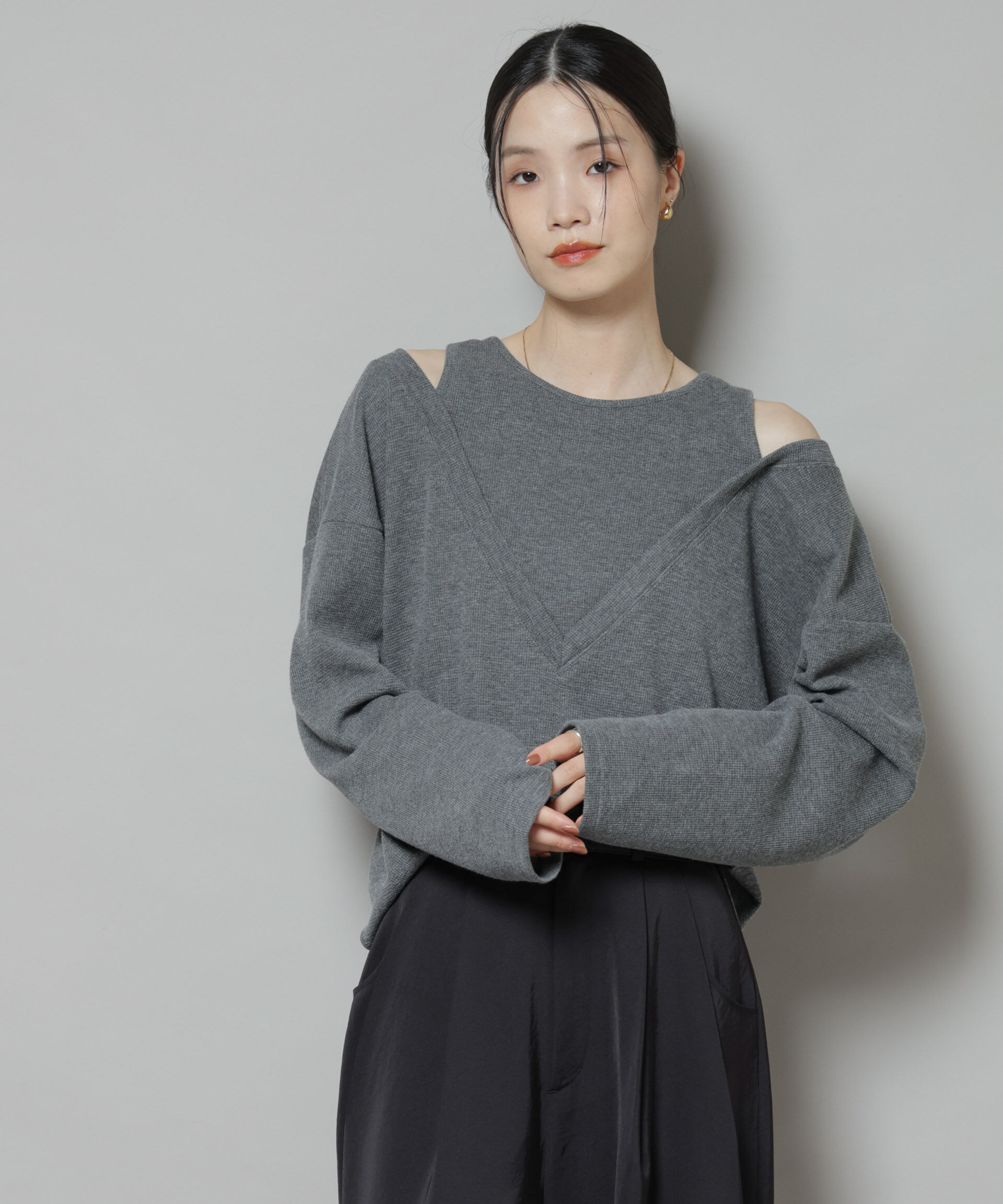 nano･universe「フェイクレイヤードワッフルカットトップス」|Tシャツ・カットソー|