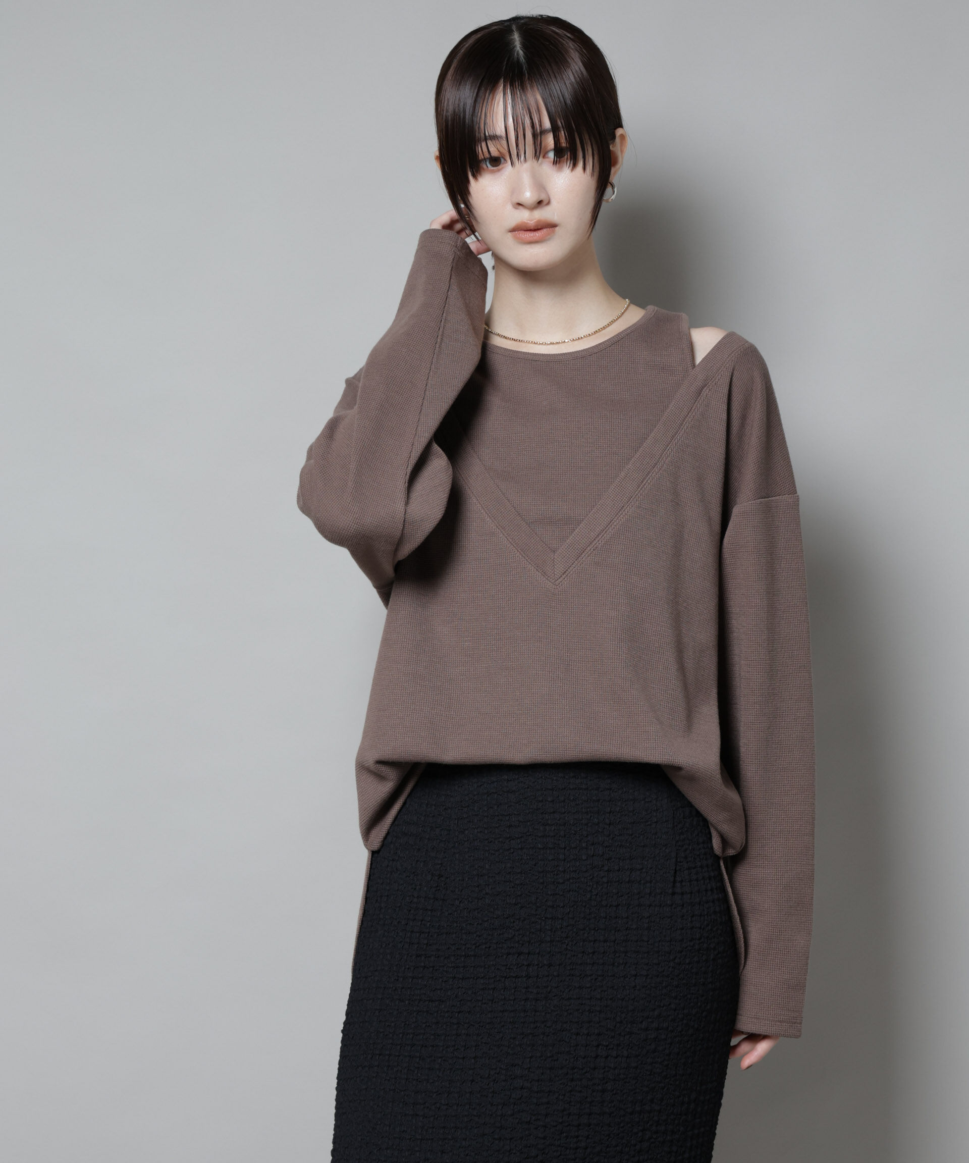 nano･universe「フェイクレイヤードワッフルカットトップス」|Tシャツ・カットソー|