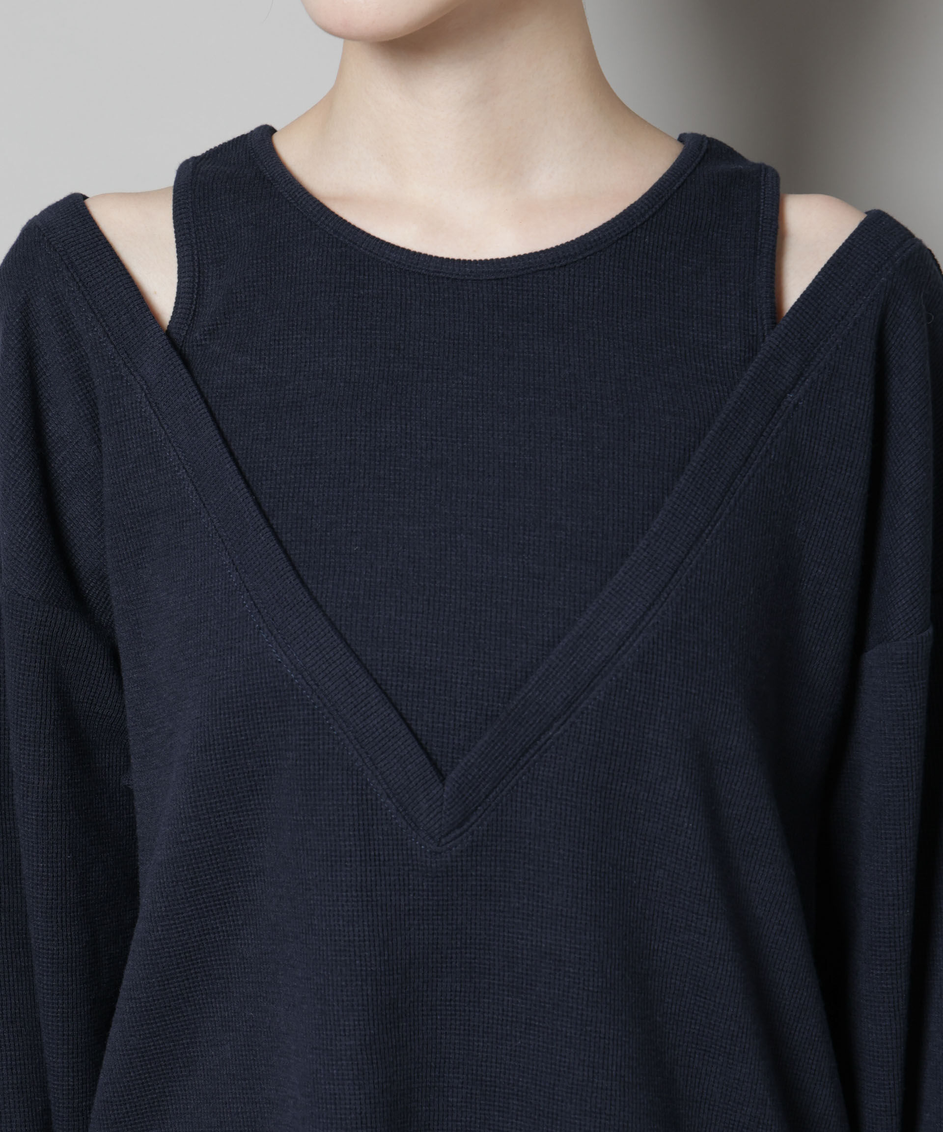 nano･universe「フェイクレイヤードワッフルカットトップス」|Tシャツ・カットソー|