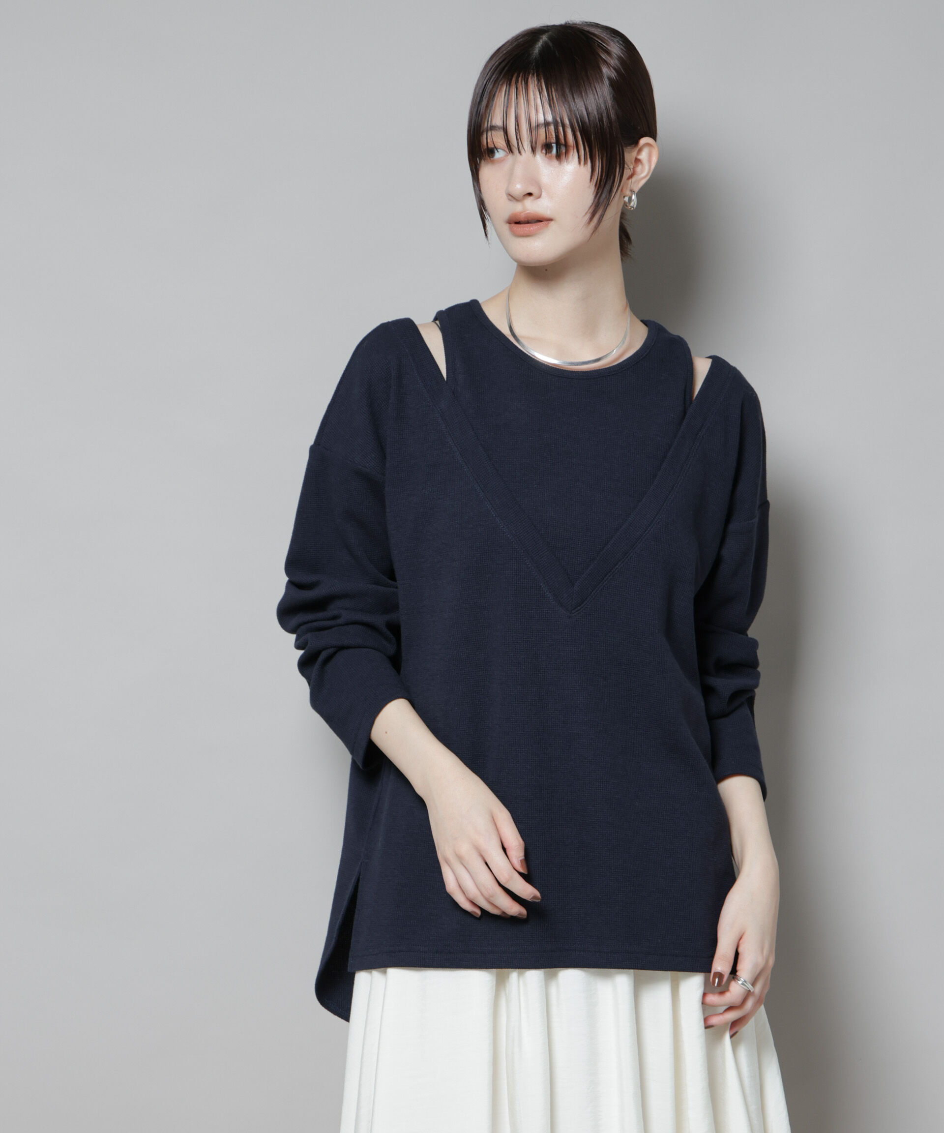 nano･universe「フェイクレイヤードワッフルカットトップス」|Tシャツ・カットソー|