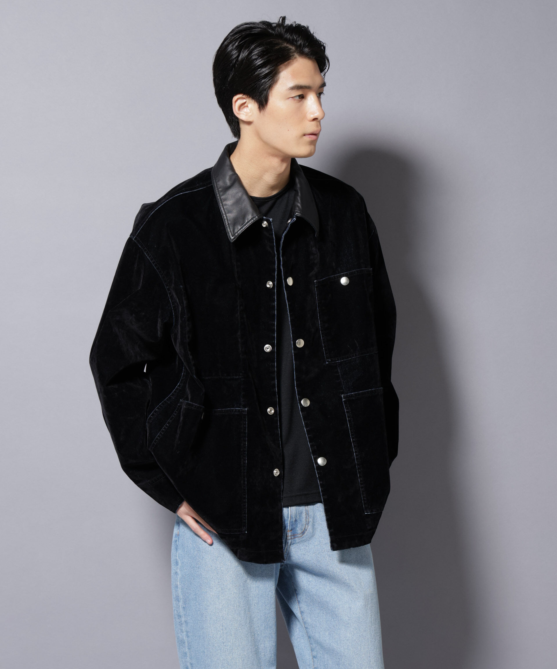 nano･universe「フロッキーデニム オーバージャケット」|ブルゾン・スタジャン|