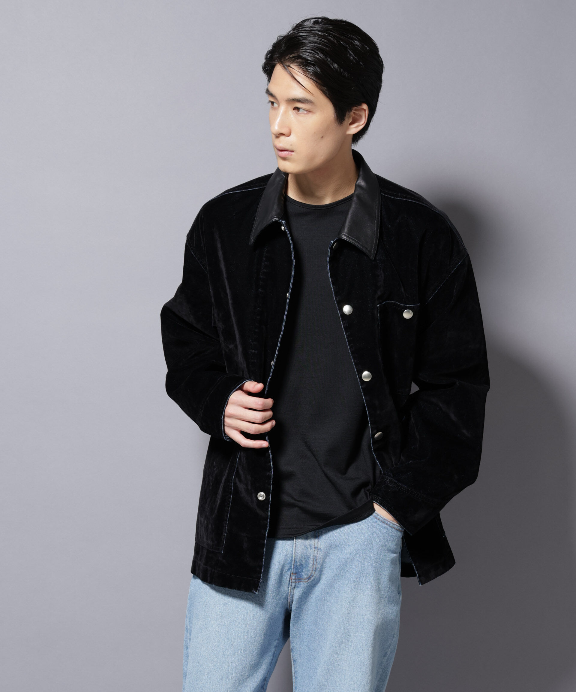 nano･universe「フロッキーデニム オーバージャケット」|ブルゾン・スタジャン|