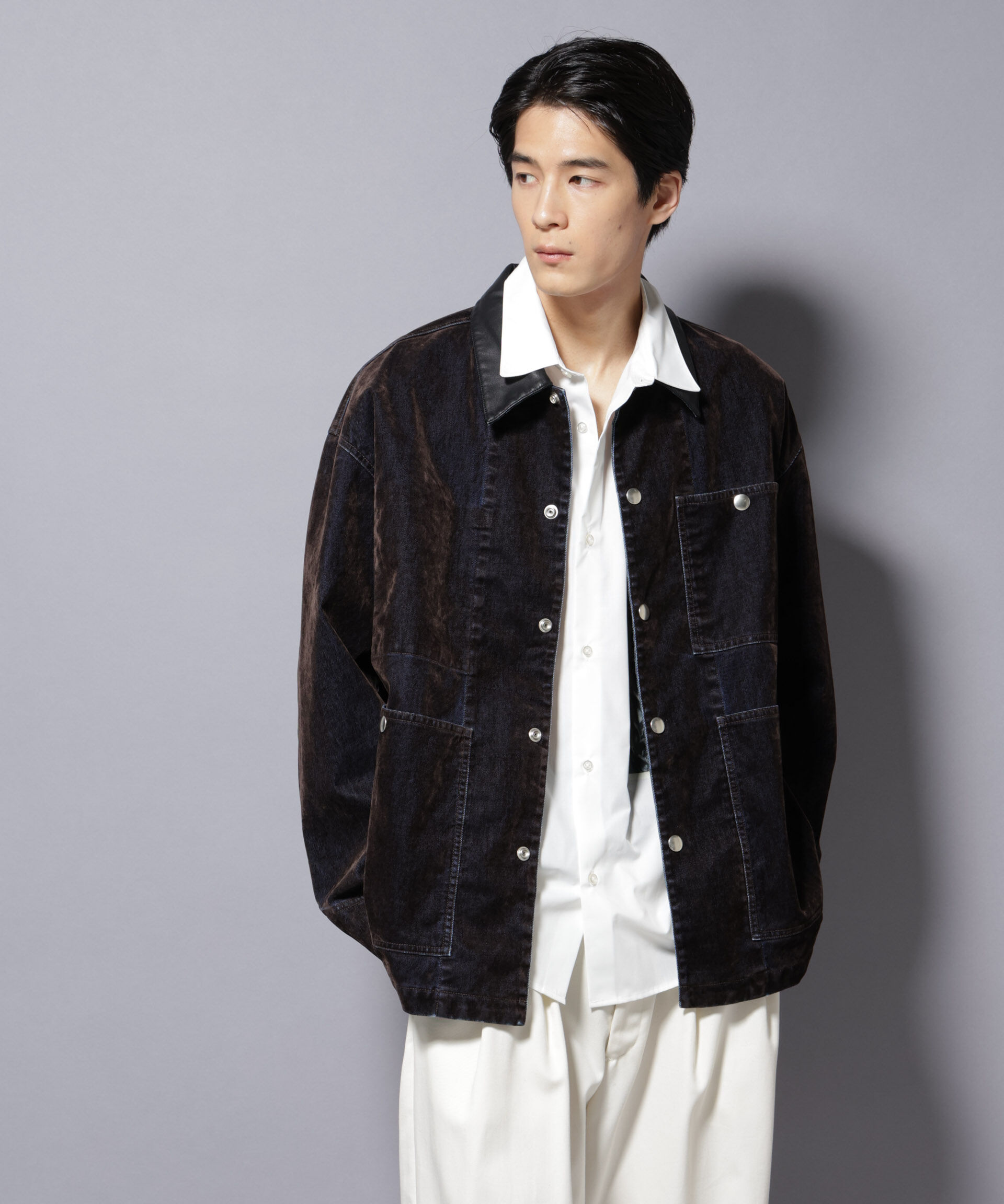 nano･universe「フロッキーデニム オーバージャケット」|ブルゾン・スタジャン|