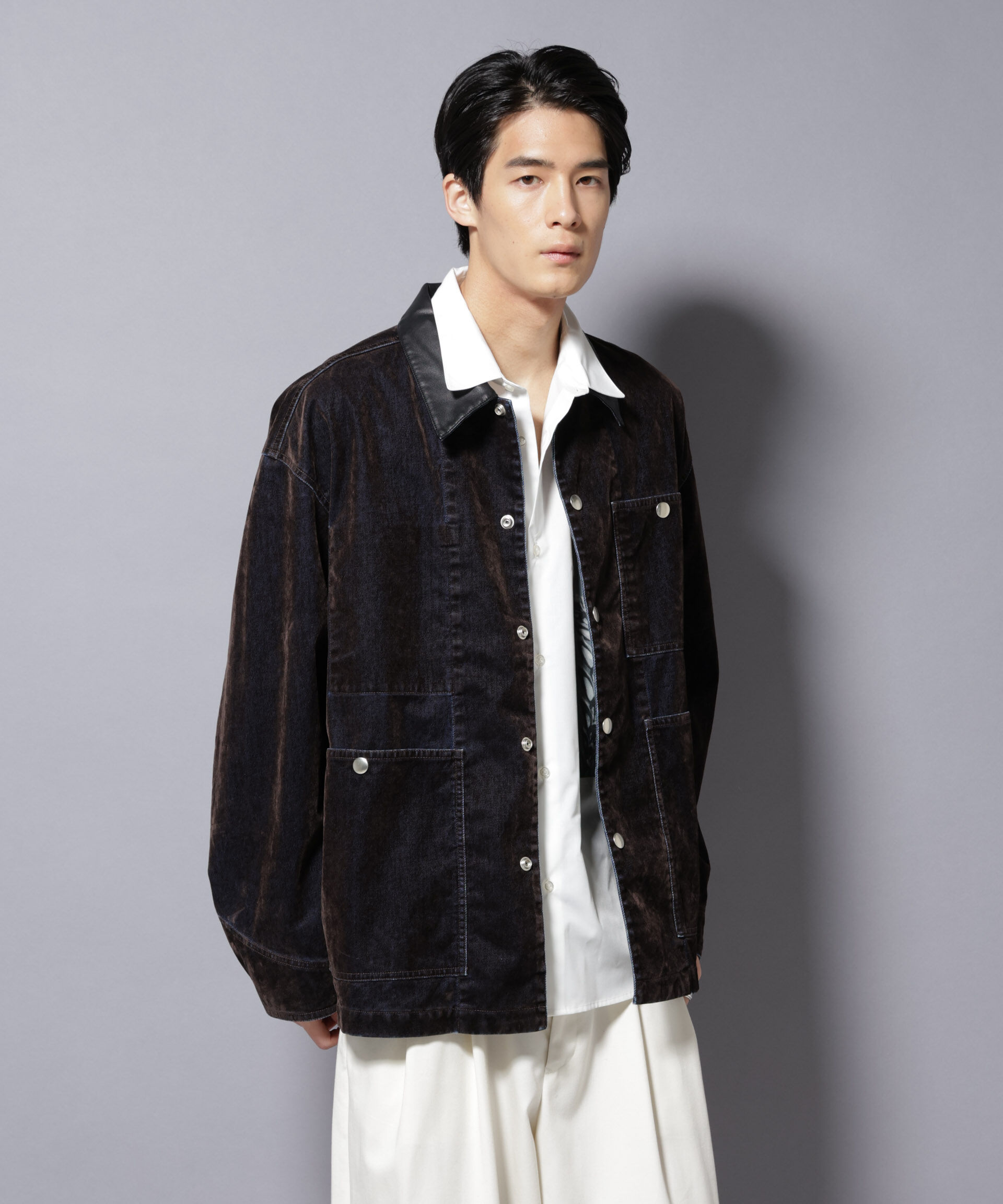 nano･universe「フロッキーデニム オーバージャケット」|ブルゾン・スタジャン|