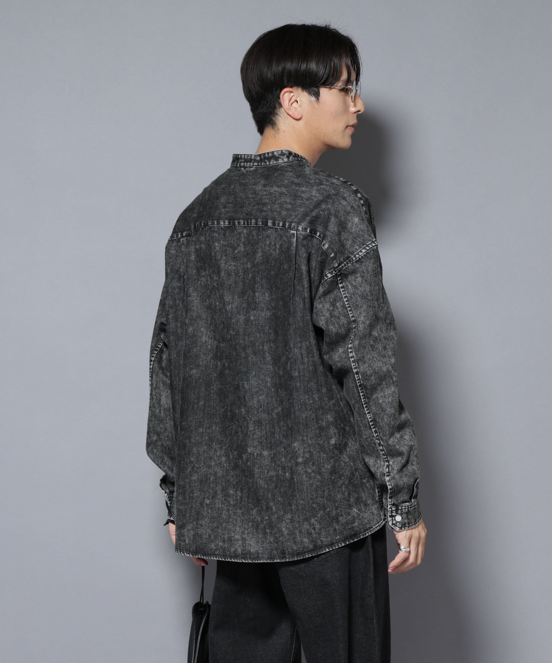 nano･universe「「大人のワイドシャツ」バンドカラーデニム 長袖」|シャツ・ブラウス|