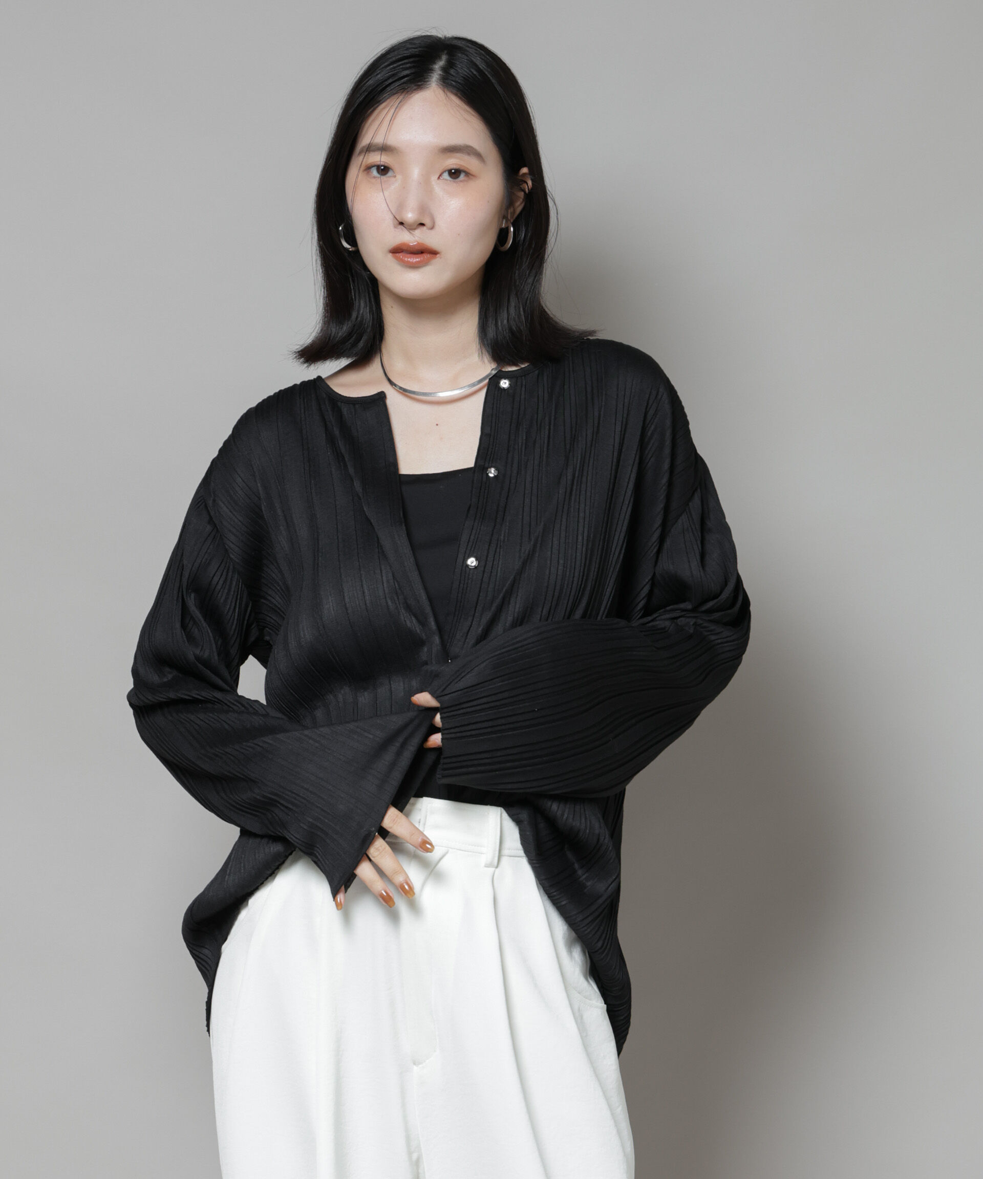 nano･universe「プリーツカットスナップシャツ」|Tシャツ・カットソー|