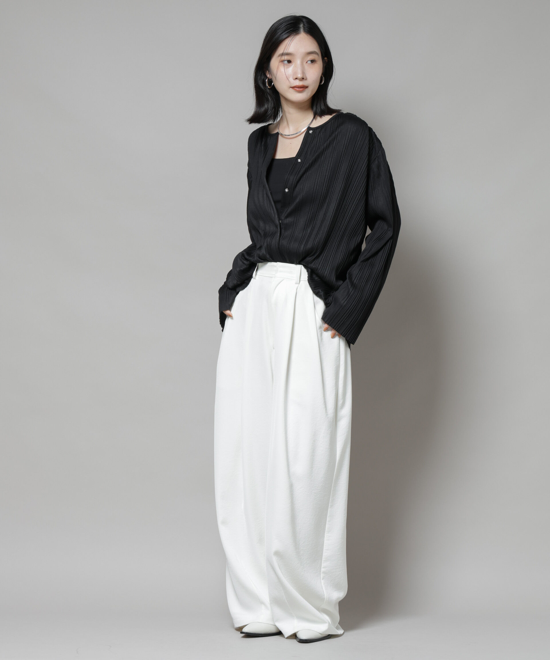 nano･universe「プリーツカットスナップシャツ」|Tシャツ・カットソー|