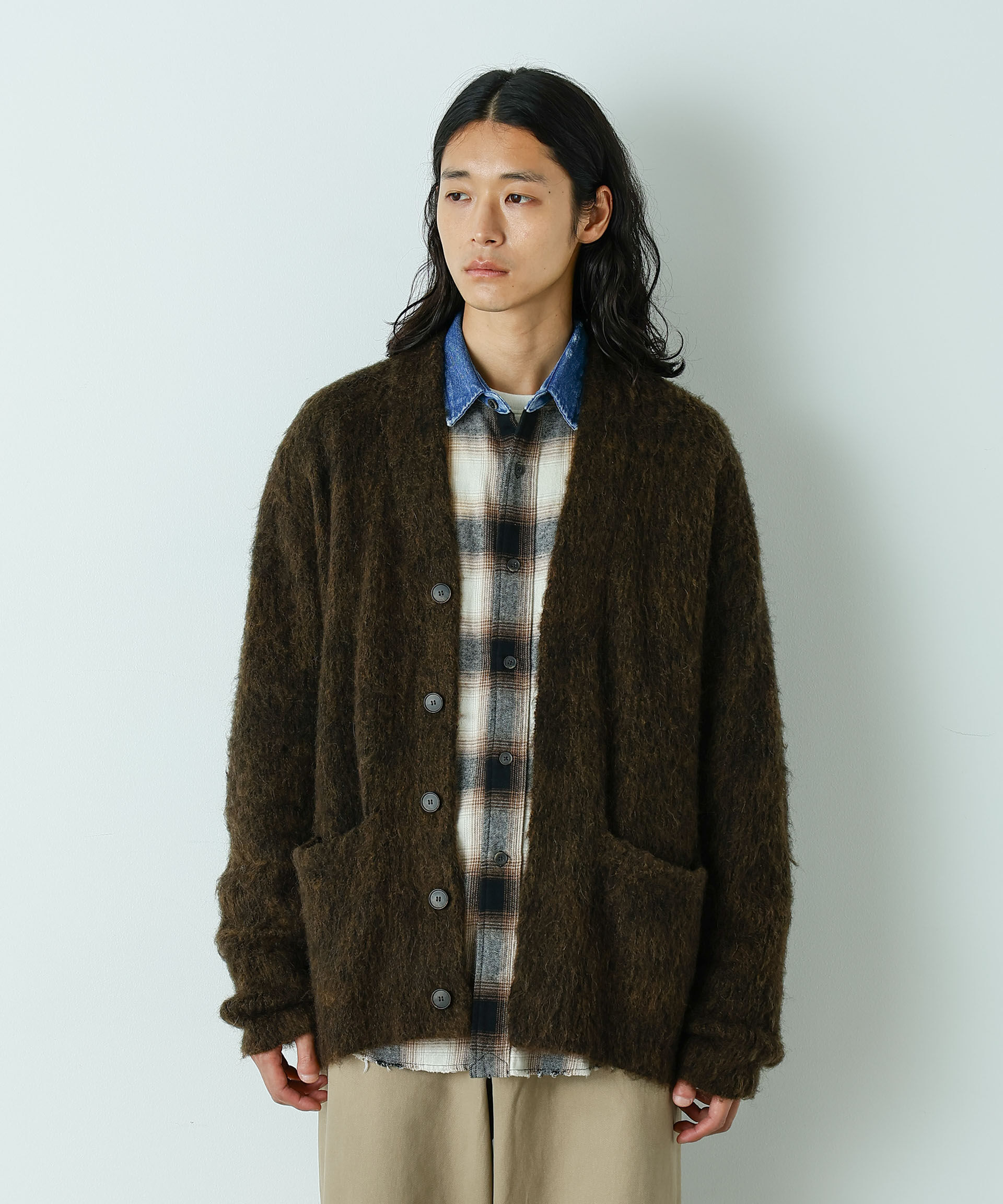 nano･universe「｢HOTEL PALACE｣ フライフロントミックスシャギーカーディガン」|ニット・セーター|ブラウン