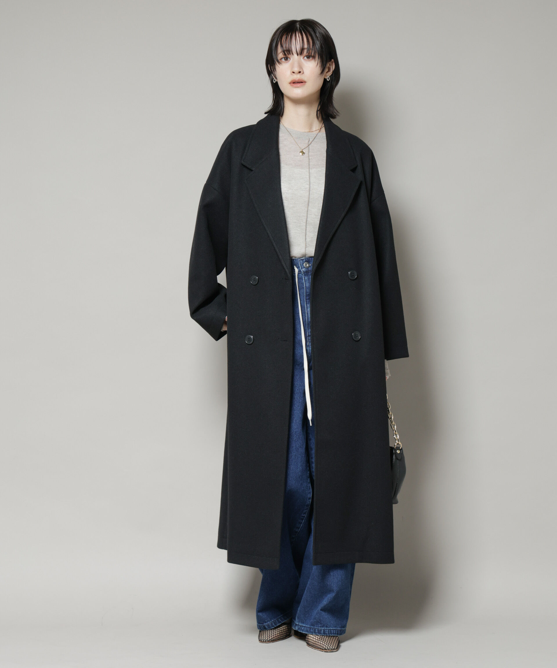 nano･universe「メルトンジャージーチェスターロングコート」|その他|ブラック