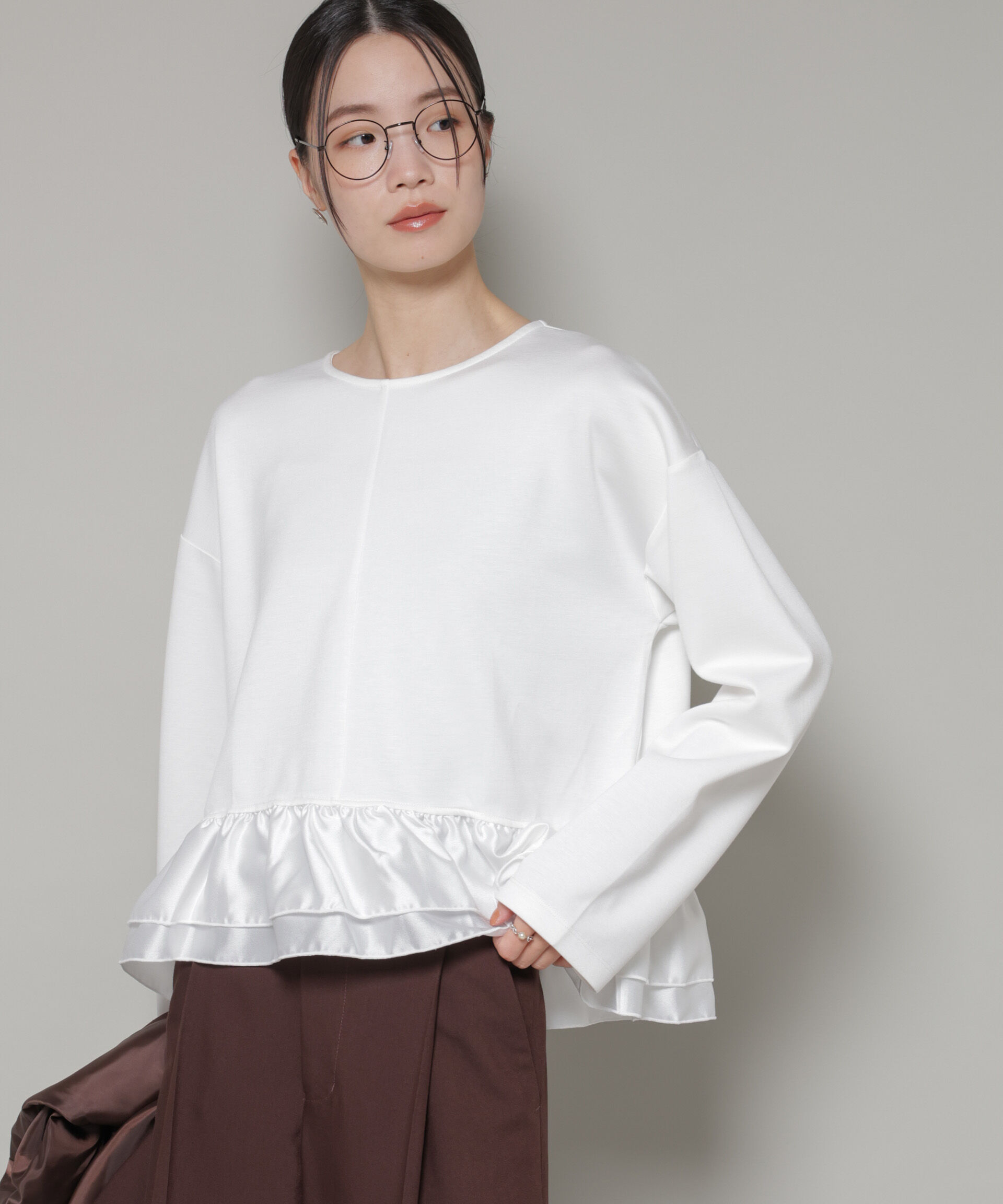 nano･universe「ダンボールカットサテンペプラムトップス」|Tシャツ・カットソー|