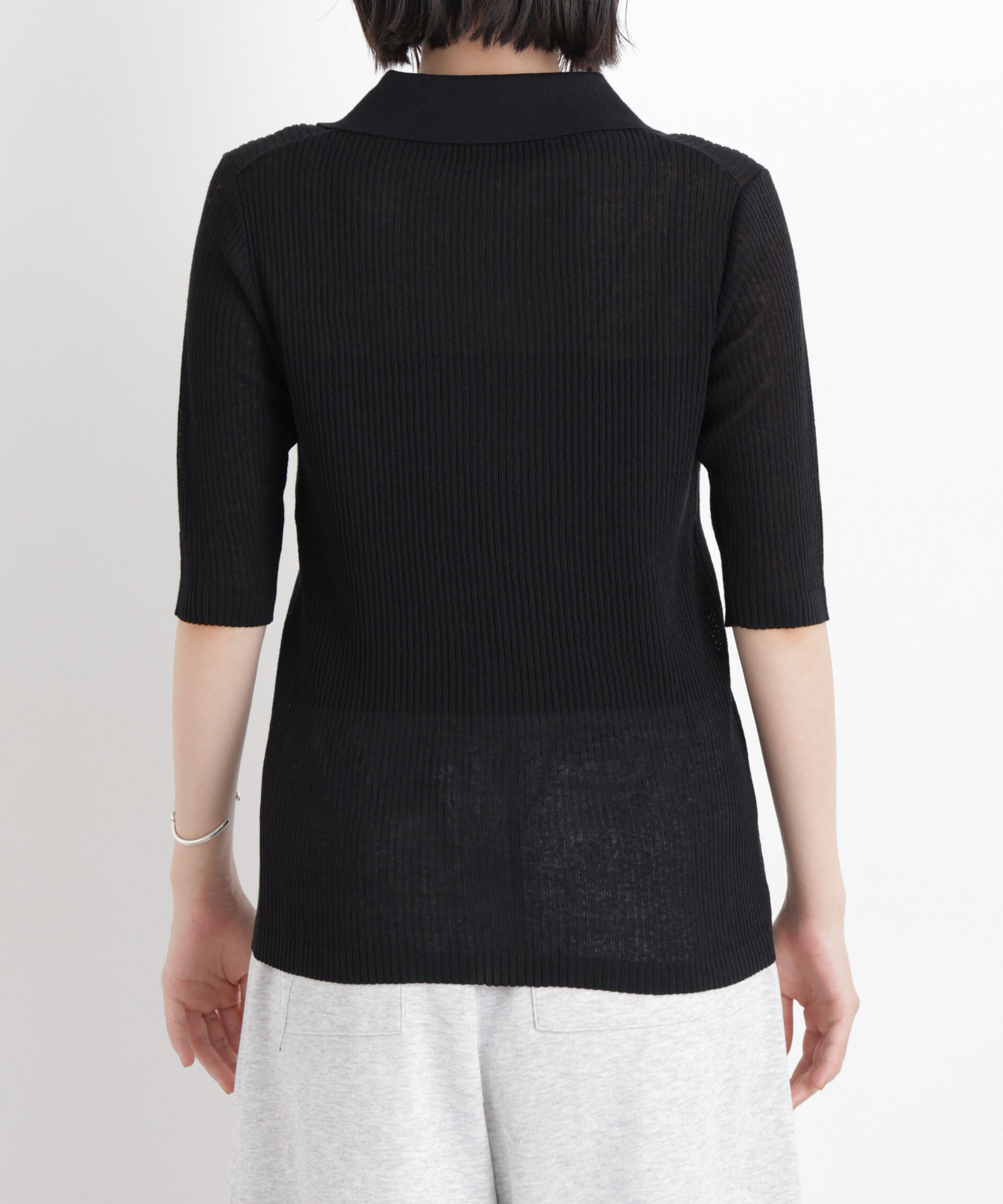 nano･universe「ソフトシアーランダムリブ衿付きニット」|ニット・セーター|