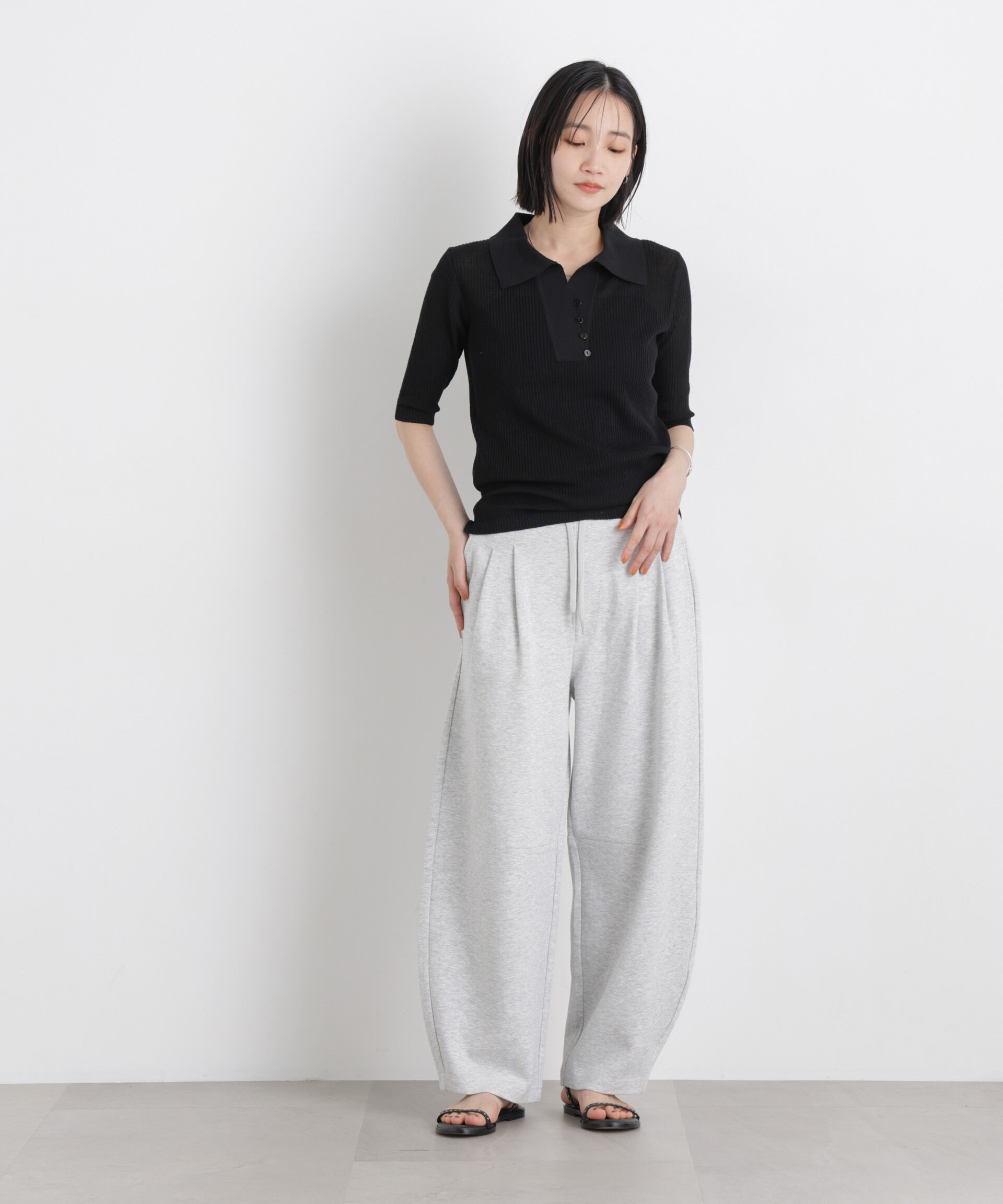 nano･universe「ソフトシアーランダムリブ衿付きニット」|ニット・セーター|