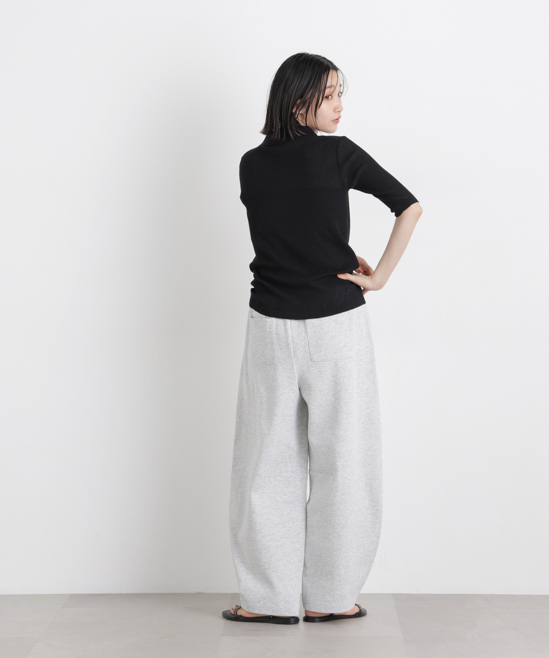 nano･universe「ソフトシアーランダムリブ衿付きニット」|ニット・セーター|