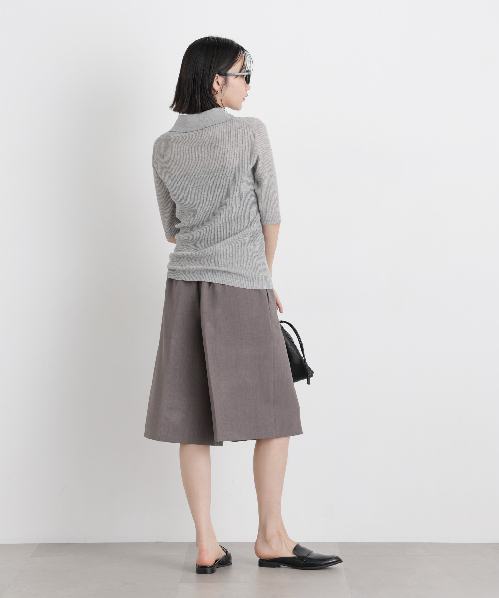 nano･universe「ソフトシアーランダムリブ衿付きニット」|ニット・セーター|