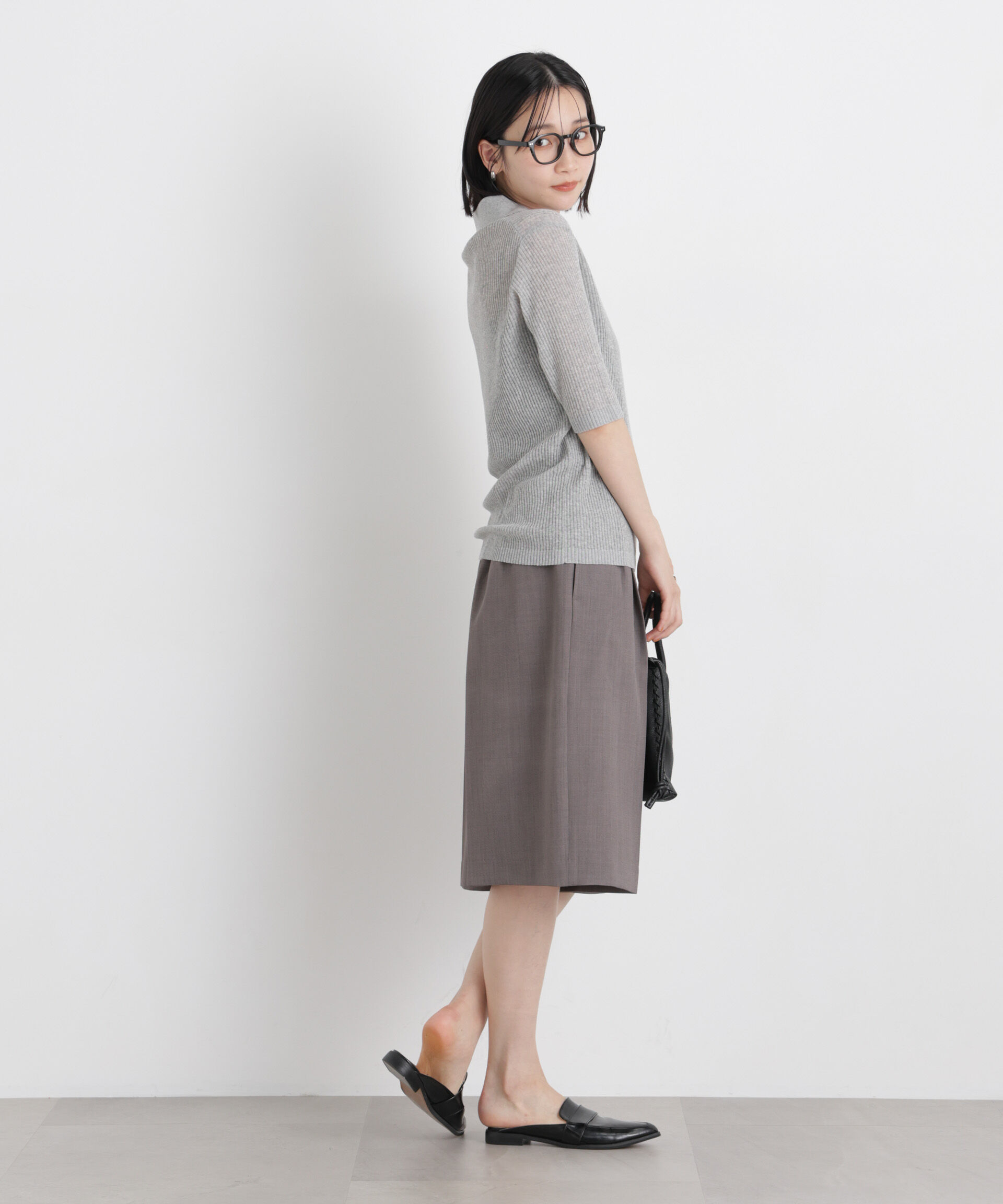 nano･universe「ソフトシアーランダムリブ衿付きニット」|ニット・セーター|