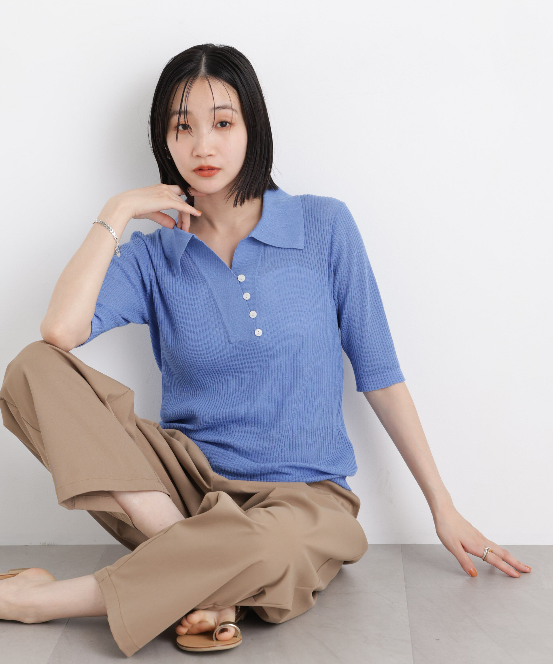 nano･universe「ソフトシアーランダムリブ衿付きニット」|ニット・セーター|