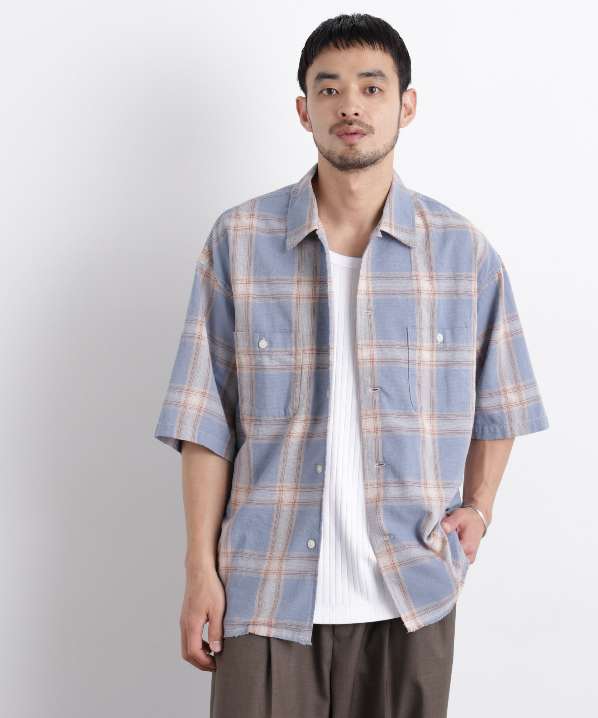 nano･universe「バスケットシアー オンブレーチェックシャツ」|シャツ・ブラウス|パターン21