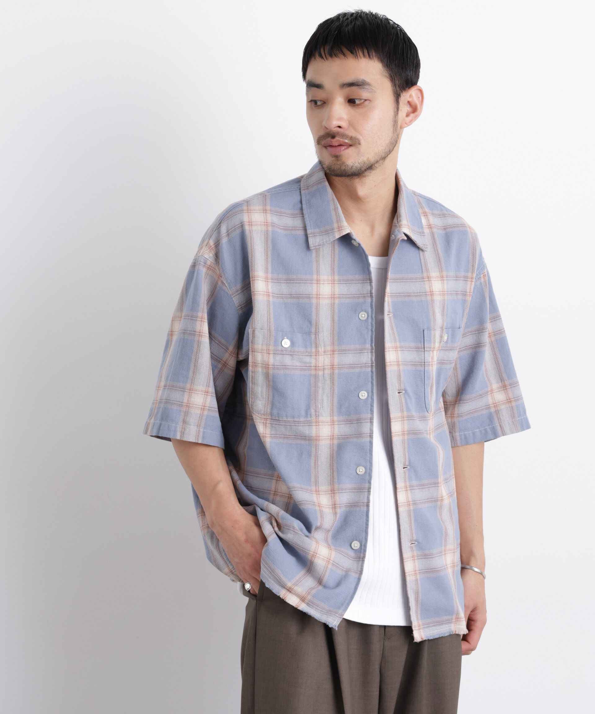 nano･universe「バスケットシアー オンブレーチェックシャツ」|シャツ・ブラウス|