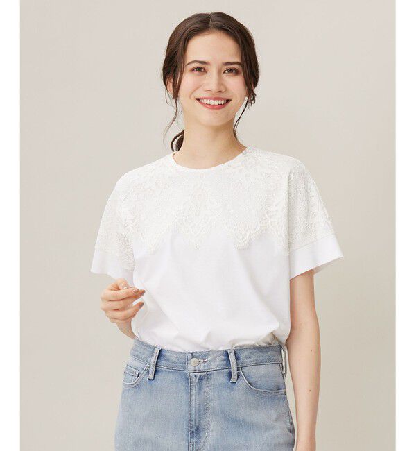 自由区「【洗える】レース Tシャツ」|Tシャツ・カットソー|オフ