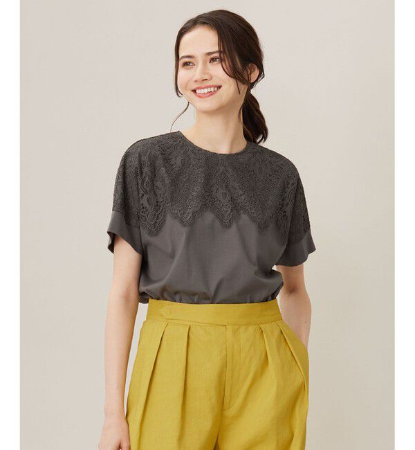 自由区「【洗える】レース Tシャツ」|Tシャツ・カットソー|スレート