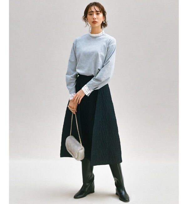 23区「【洗える】ヴィスコースストレッチ レースコンビ ニット」|ニット・セーター|