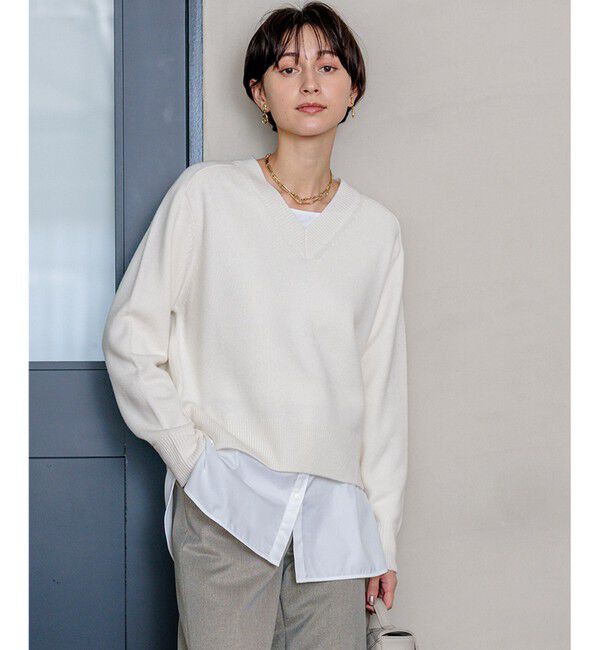 23区「【Oggi2月号掲載/洗える】ウールカシミヤ Vネック ニット」|ニット・セーター|ホワイト系