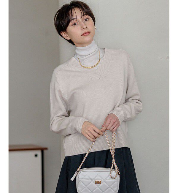 23区「【Oggi2月号掲載/洗える】ウールカシミヤ Vネック ニット」|ニット・セーター|ベージュ系