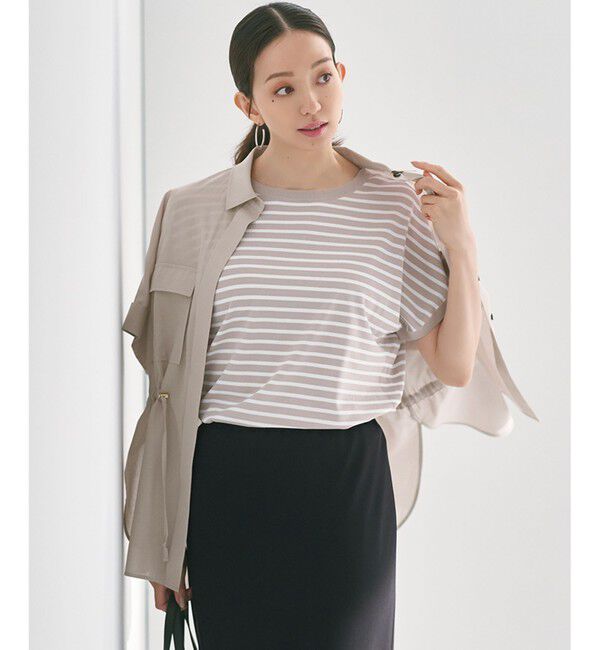 23区「【新色追加/洗える】レーヨンポリエステルストレッチ プルオーバー ニット」|ニット・セーター|ベージュ&times;オフ