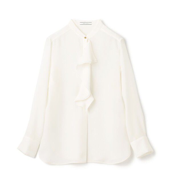 BEIGE,「【洗える】STOW / バンドカラーフリルブラウス」|シャツ・ブラウス|
