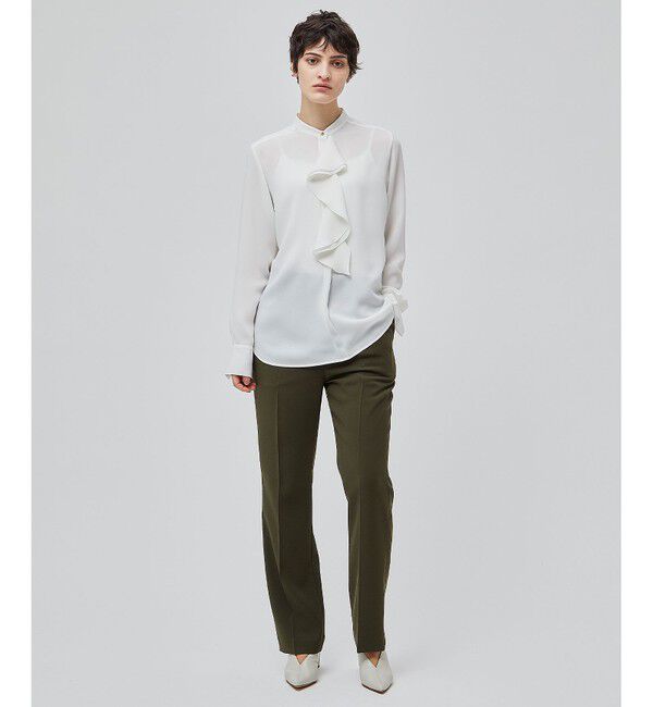 BEIGE,「【洗える】STOW / バンドカラーフリルブラウス」|シャツ・ブラウス|