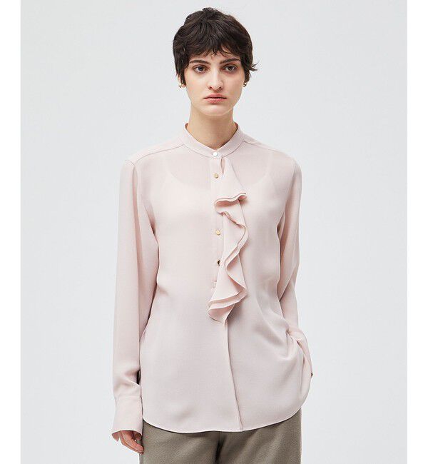 BEIGE,「【洗える】STOW / バンドカラーフリルブラウス」|シャツ・ブラウス|Nude