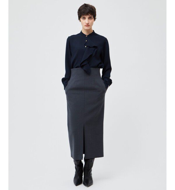 BEIGE,「【洗える】STOW / バンドカラーフリルブラウス」|シャツ・ブラウス|