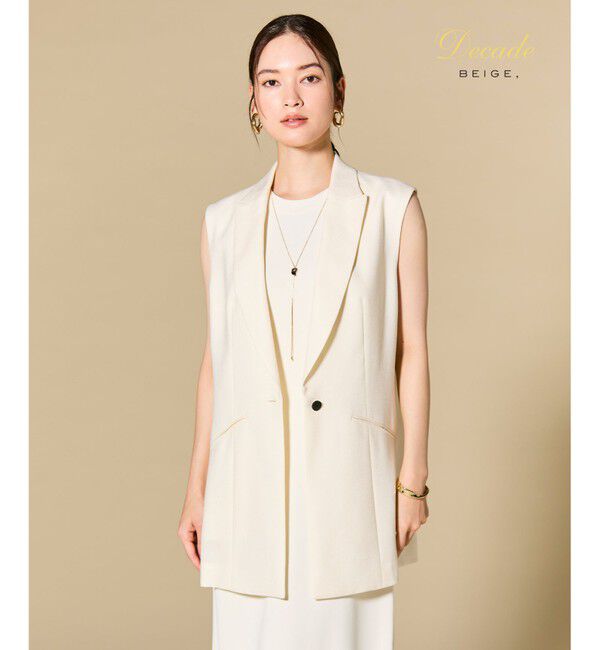 BEIGE,「CAROLE / リネンライクノースリーブジレジャケット」|ベスト・ジレ|Ecru