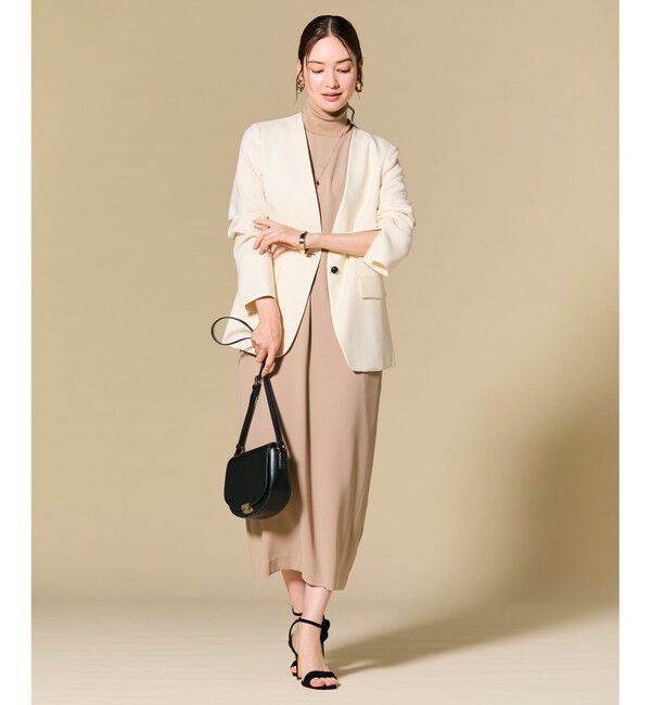 BEIGE,「CAROLE / リネンライクノーカラーハーフ丈ジャケット」|ノーカラージャケット|