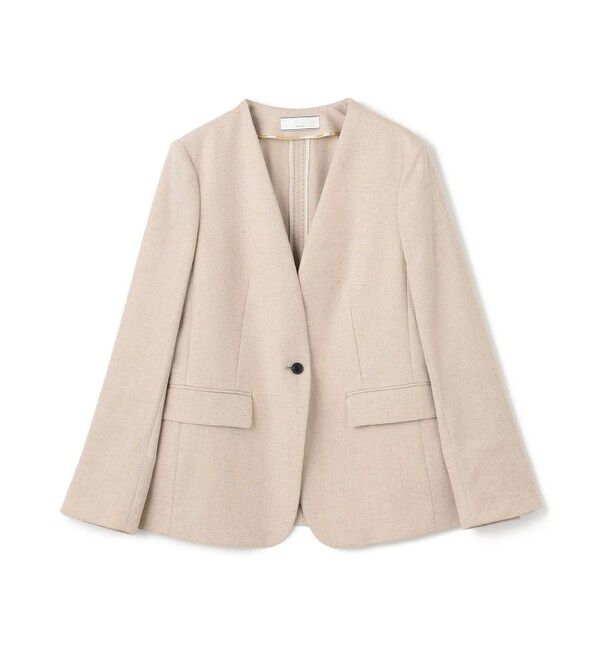 BEIGE,「CAROLE / リネンライクノーカラーハーフ丈ジャケット」|ノーカラージャケット|