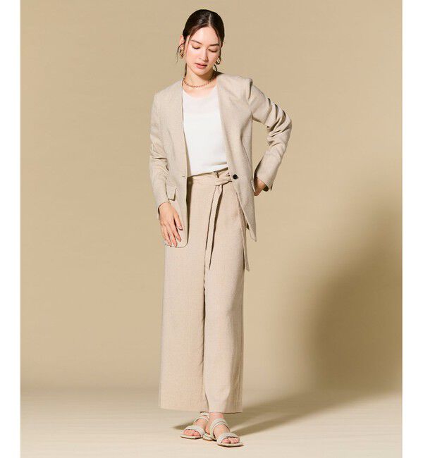 BEIGE,「CAROLE / リネンライクノーカラーハーフ丈ジャケット」|ノーカラージャケット|