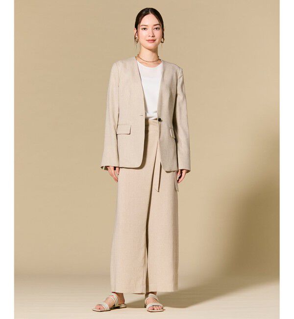 BEIGE,「CAROLE / リネンライクノーカラーハーフ丈ジャケット」|ノーカラージャケット|