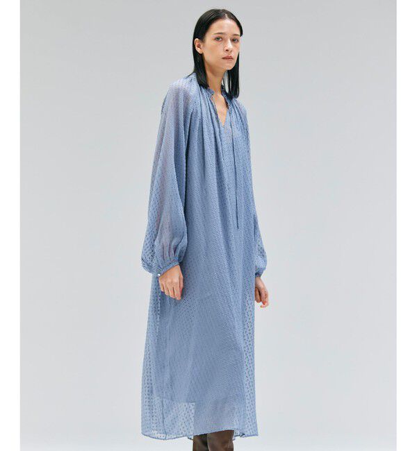 BEIGE,「CALLERRY / シルク混ドットギャザーワンピース」|ワンピース|Dull Blue