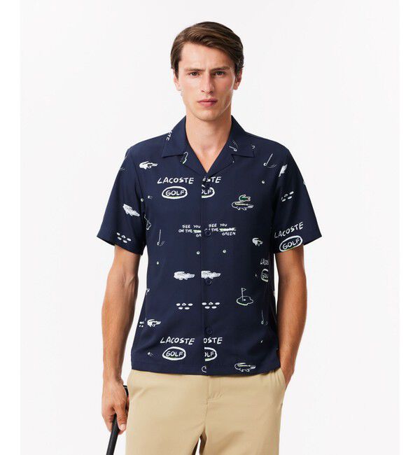 LACOSTE「ウルトラドライ オープンカラー総柄シャツ / 開襟シャツ」|シャツ・ブラウス|ブルー