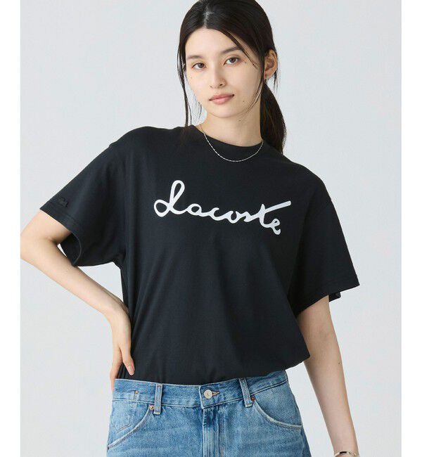 LACOSTE「【オンライン限定】LACOSTE スクリプトネームロゴ  ルーズシルエットハーフスリーブTシャツ」|Tシャツ・カットソー|ブラック