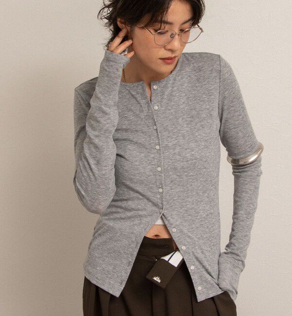 NOLLEY'S「【MAQWEL/マクウェル】リブクルーネックカーディガン」|カーディガン|ミディアムグレー