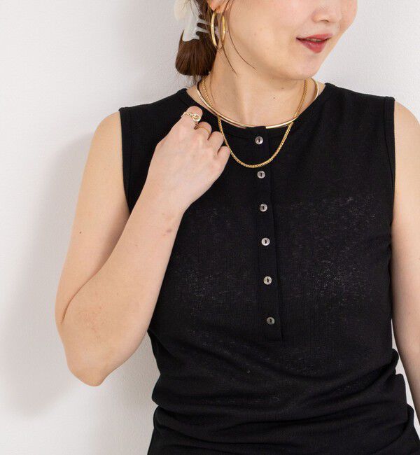 NOLLEY'S「《アンサンブル対応》シアーワッフルヘンリーノースリーブ2WAYプルオーバーカットソー」|Tシャツ・カットソー|